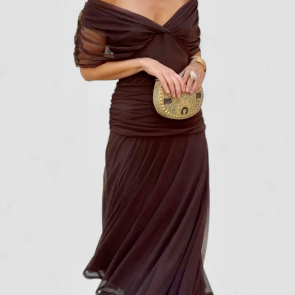 Elegant Brown Off-Shoulder Gown